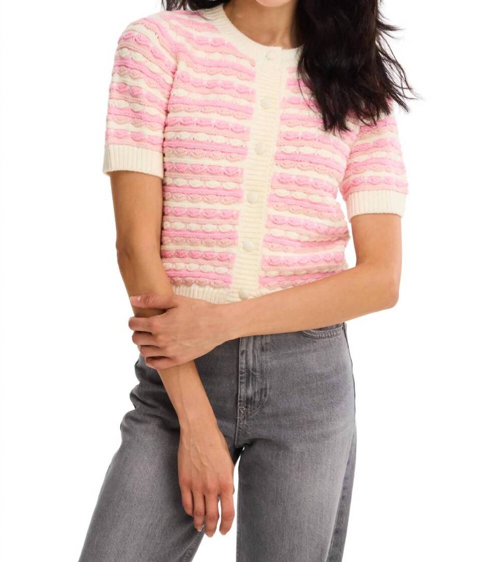 NEW ALLISON NEW YORK short sleeve adelle cardigan in pink multi